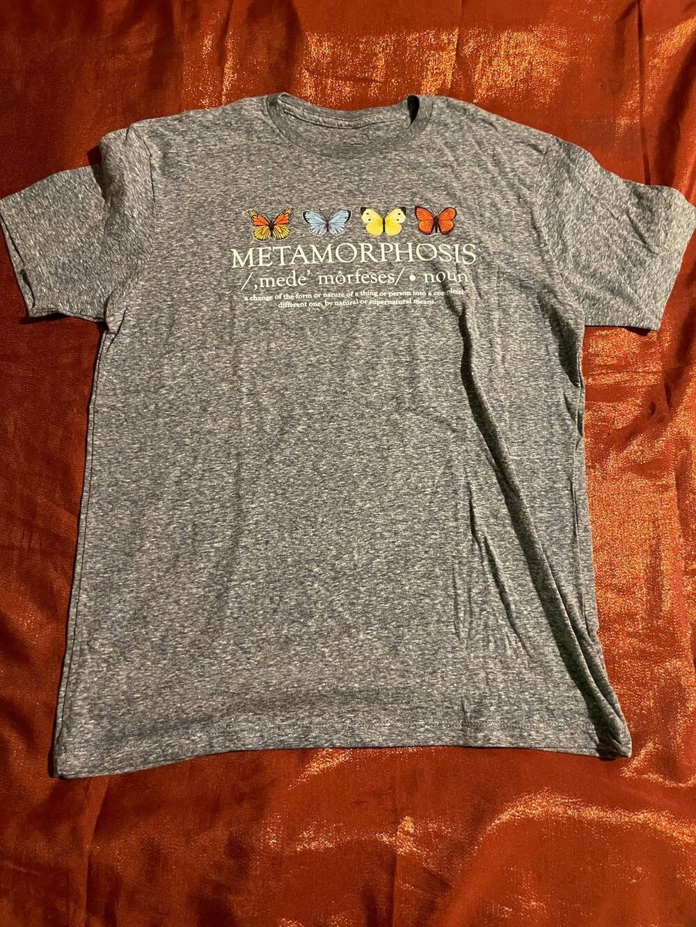 Neon Riot Shirt Unisex L Metamorphosis Butterflies Gray Heather Graphic Tee